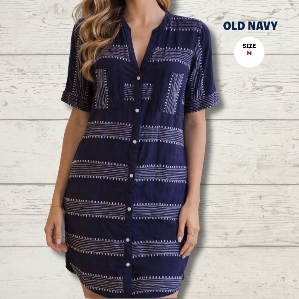 Old Navy Shirt Dress – Blue & White Stripe | Size Medium